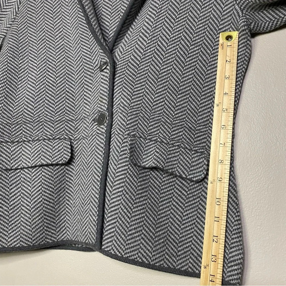 Talbots petite Merino Wool Sweater Blazer herringbone pattern small grey soft - Picture 7 of 9